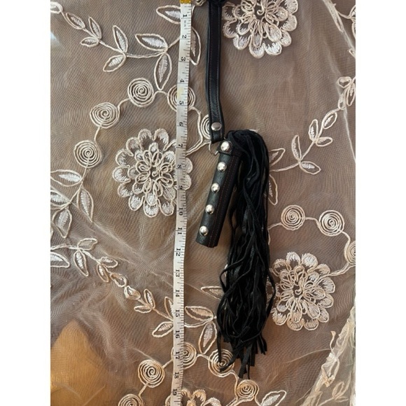 4 piece Black Leather & Metal, Bra Top, Garter, Whip and Chain, Silver Accents - Picture 14 of 17